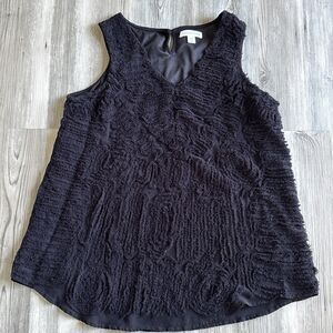Coldwater Creek  Sleeveless Blouse Size L Black V Neck Embroidered Tunic Top